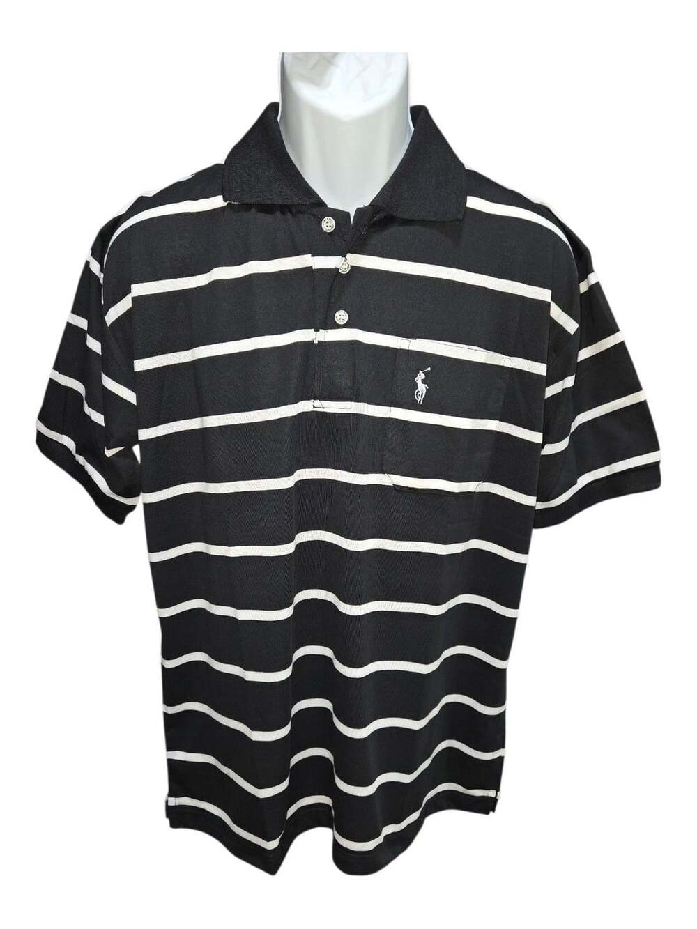 Polo Ralph Lauren Black and White Striped Short Sleeve Polo Shirt with Tag Large